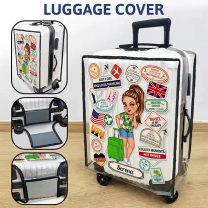 Travel Sticker Just A Girl Who Loves Traveling - Personalized Clear Luggage Cover