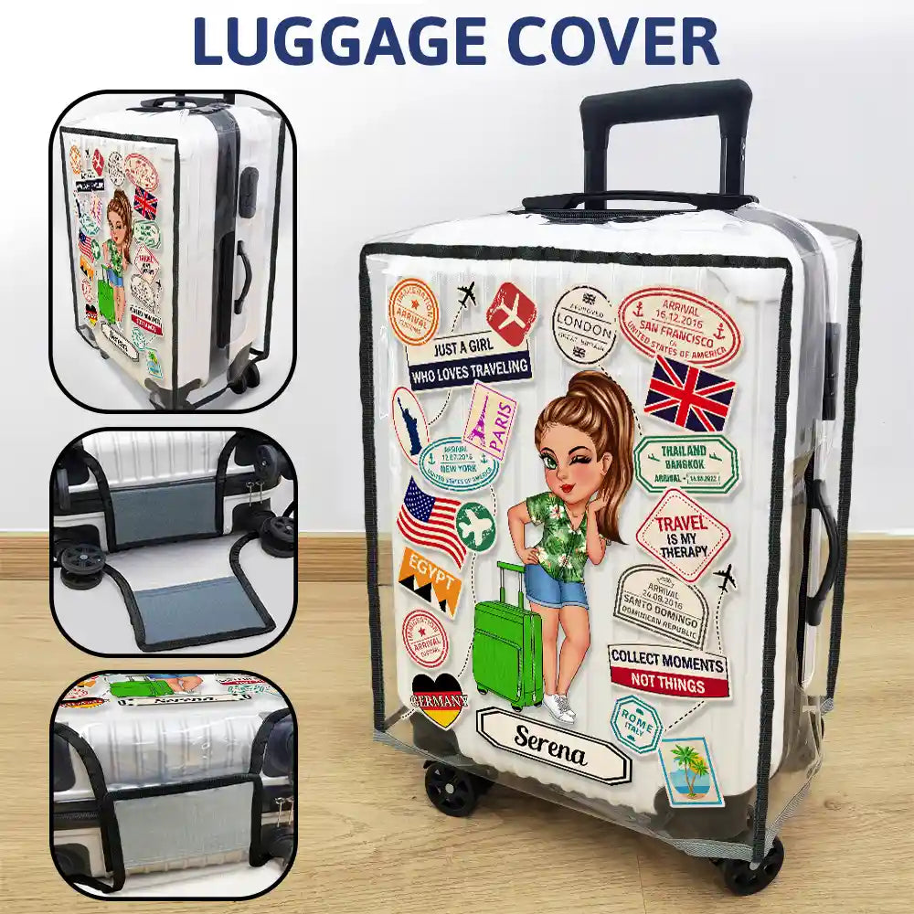 Travel Sticker Just A Girl Who Loves Traveling - Personalized Clear Luggage Cover