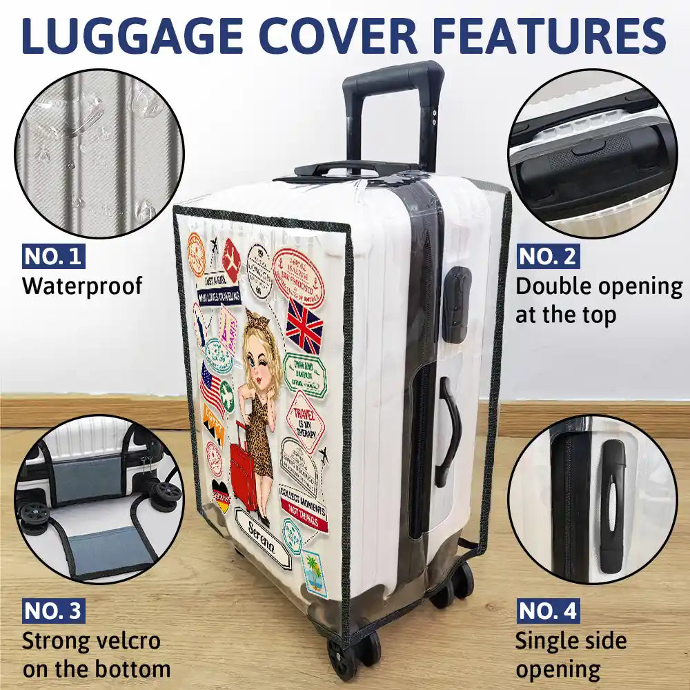 Travel Sticker Just A Girl Who Loves Traveling - Personalized Clear Luggage Cover