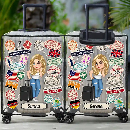 Travel Sticker Just A Girl Who Loves Traveling - Personalized Clear Luggage Cover