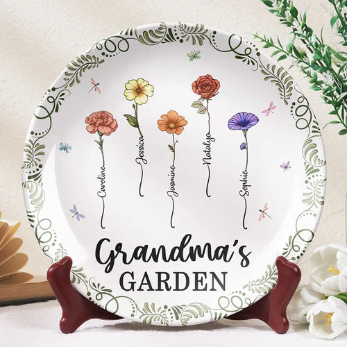 Birth Flower Grandma's Garden - Personalized Ceramic Plate