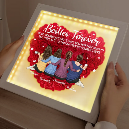 Besties Forever Our Friendship Is Endless - Personalized LED Light Flower Shadow Box