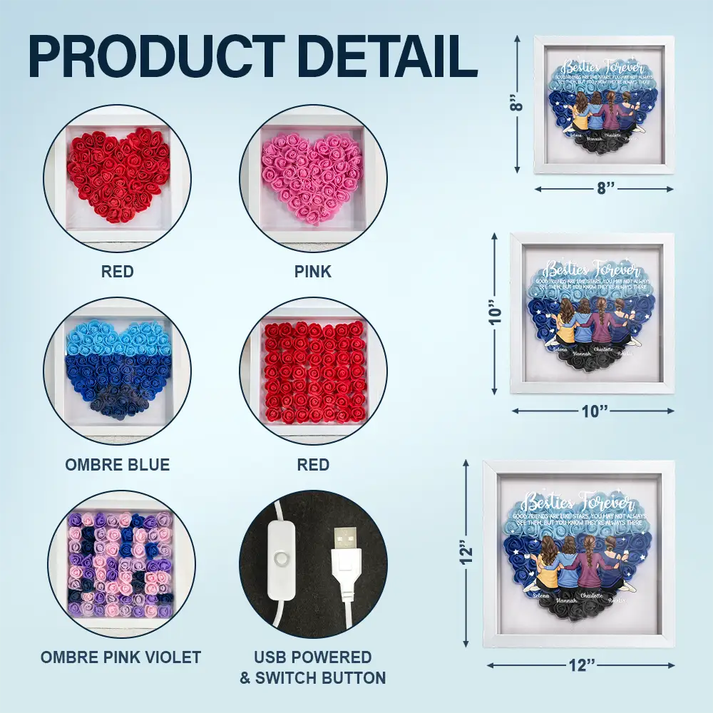 Besties Forever Our Friendship Is Endless - Personalized LED Light Flower Shadow Box