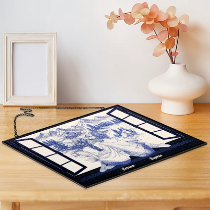 Mountain Cabin Window Toile Art Bestie - Personalized Horizontal Stained Suncatcher