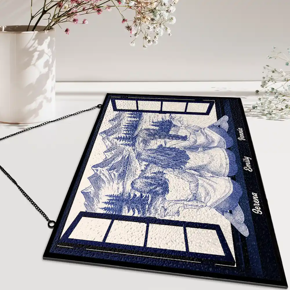 Mountain Cabin Window Toile Art Bestie - Personalized Horizontal Stained Suncatcher