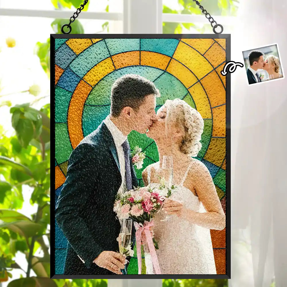 Custom Photo First Year Married Couple Wedding Anniversary Gift - Personalized Vertical Acrylic Suncatcher