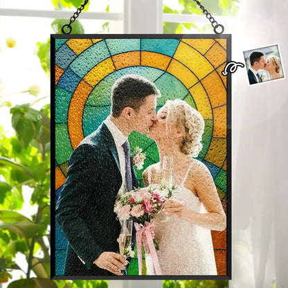 Custom Photo First Year Married Couple Wedding Anniversary Gift - Personalized Vertical Acrylic Suncatcher