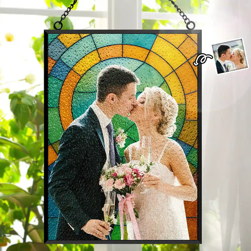 Custom Photo First Year Married Couple Wedding Anniversary Gift - Personalized Vertical Acrylic Suncatcher