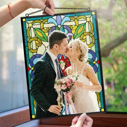 Custom Photo First Year Married Couple Wedding Anniversary Gift - Personalized Vertical Acrylic Suncatcher
