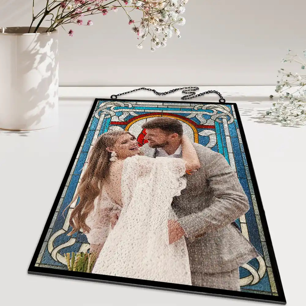 Custom Photo First Year Married Couple Wedding Anniversary Gift - Personalized Vertical Acrylic Suncatcher
