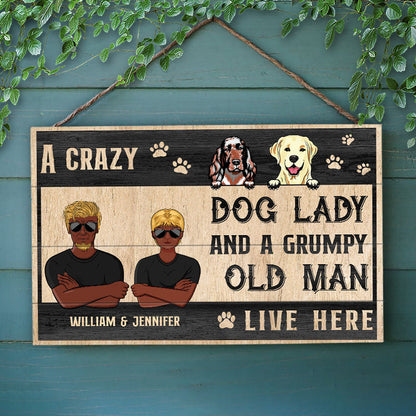 Dog Lovers Old Family Couple Live Here - Personalized Custom Wood Rectangle Sign