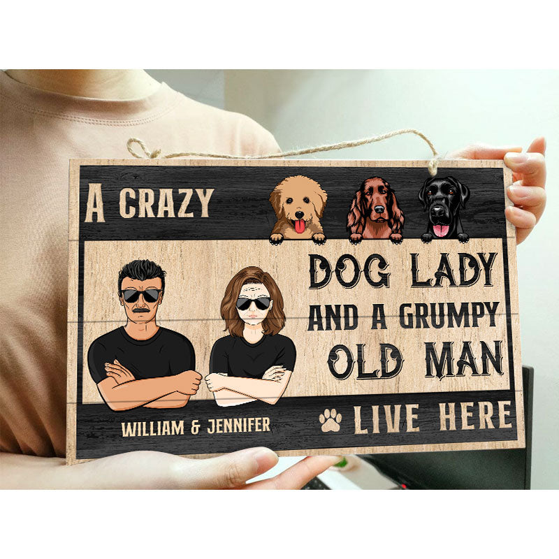 Dog Lovers Old Family Couple Live Here - Personalized Custom Wood Rectangle Sign