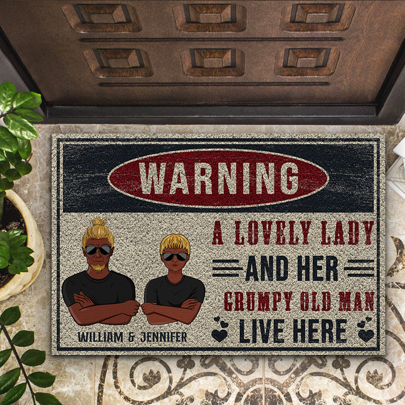 Old Family Couple Live Here Warning - Personalized Custom Doormat