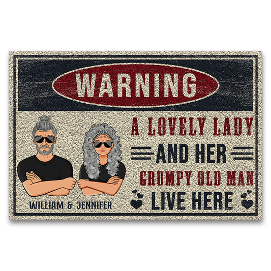 Old Family Couple Live Here Warning - Personalized Custom Doormat