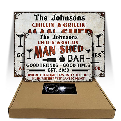 Grilling Man Shed Backyard - Personalized Custom Classic Metal Signs