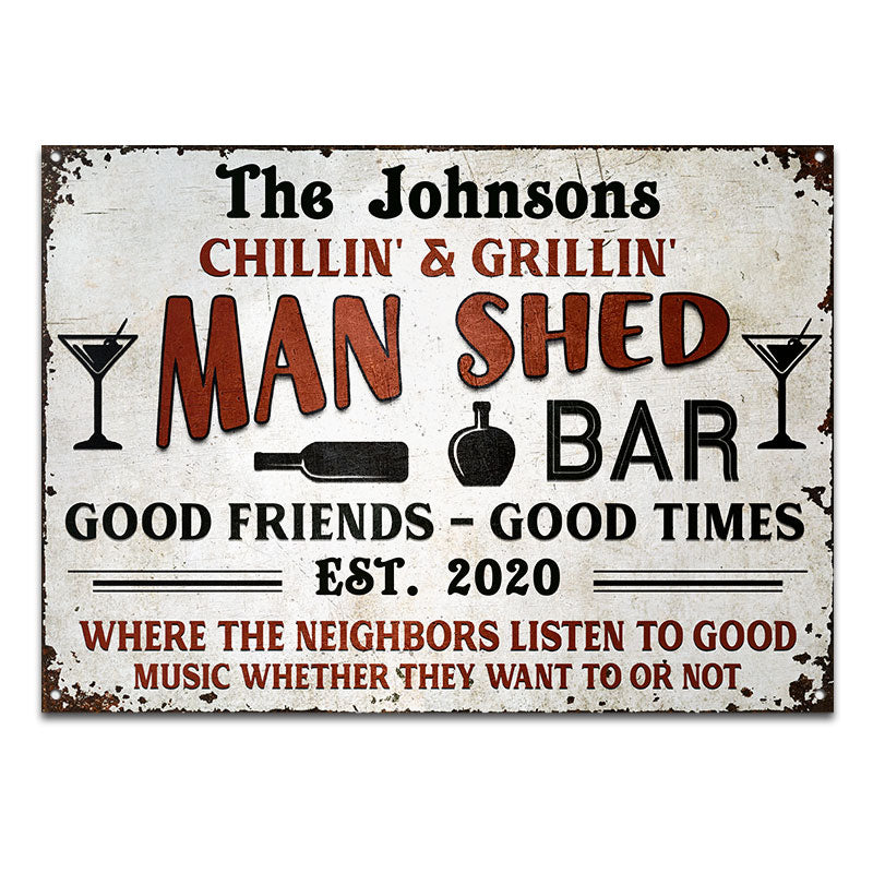 Grilling Man Shed Backyard - Personalized Custom Classic Metal Signs