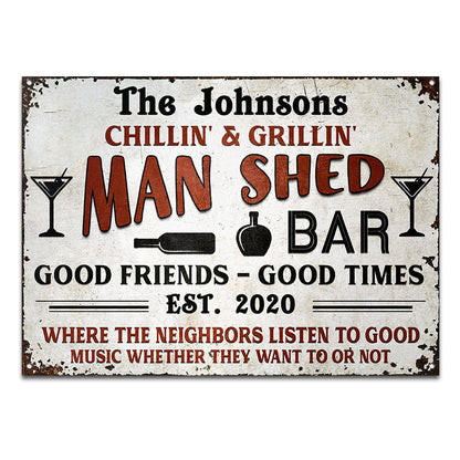 Grilling Man Shed Backyard - Personalized Custom Classic Metal Signs