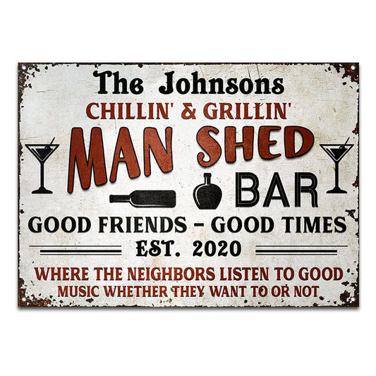 Grilling Man Shed Backyard - Personalized Custom Classic Metal Signs