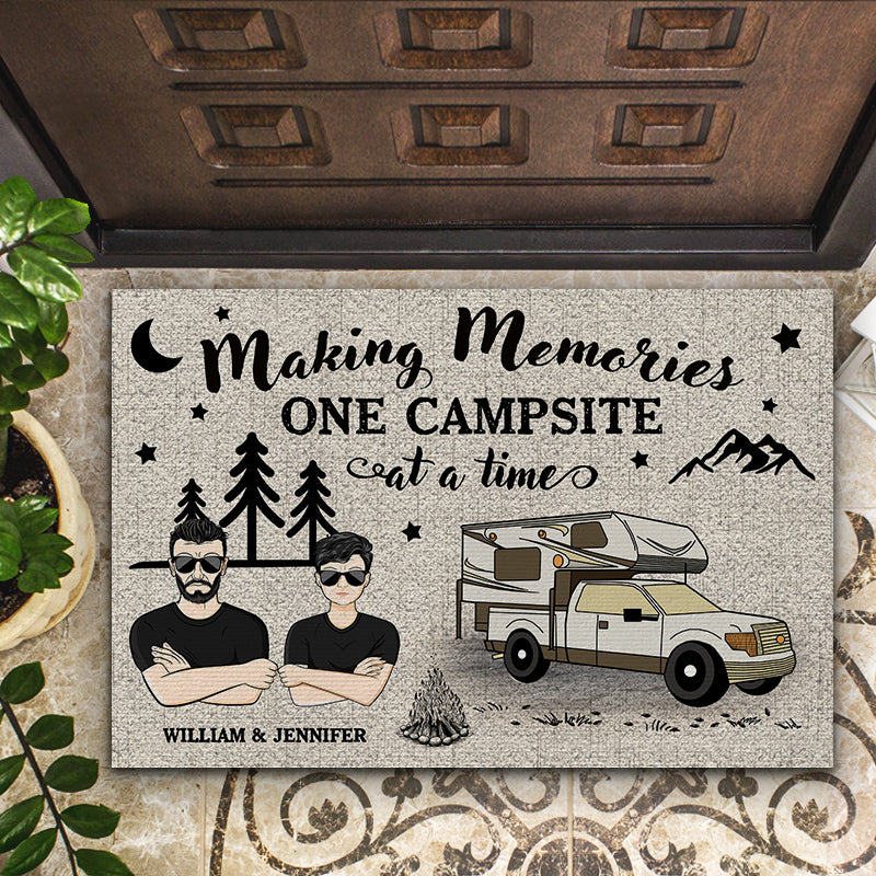 Camping Partners Old Family Couple Making Memories One Campsite - Personalized Custom Doormat