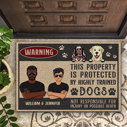 Dog Lovers Old Family Couple Warning Is Protected By Highly Trained - Personalized Custom Doormat