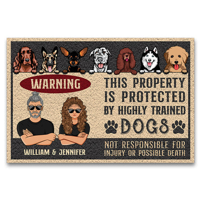 Dog Lovers Old Family Couple Warning Is Protected By Highly Trained - Personalized Custom Doormat