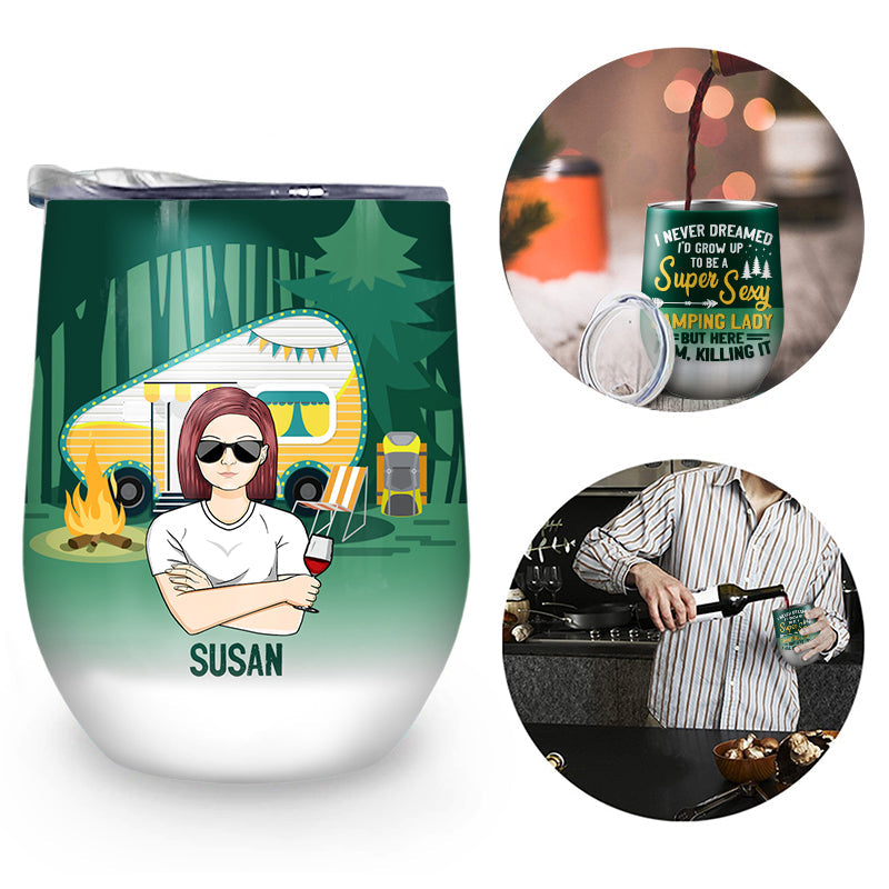 Super Sexy Camping Lady - Personalized Custom Wine Tumbler