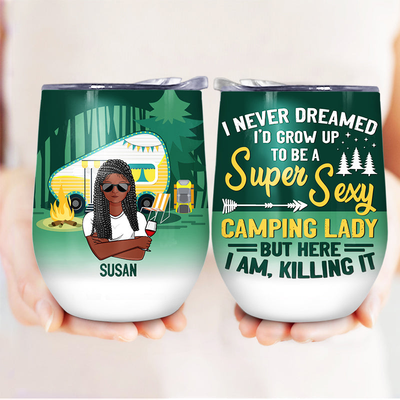 Super Sexy Camping Lady - Personalized Custom Wine Tumbler