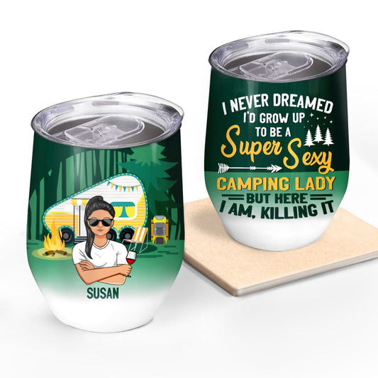 Super Sexy Camping Lady - Personalized Custom Wine Tumbler
