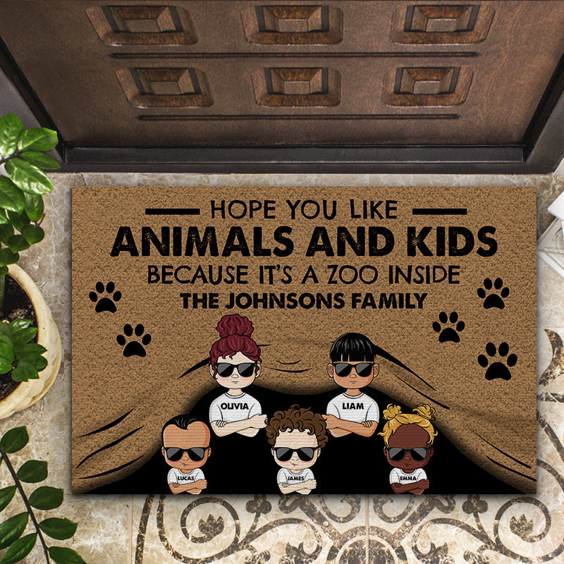 Dog Lovers Family Couple Hope You Like Animals And Kids - Personalized Custom Doormat