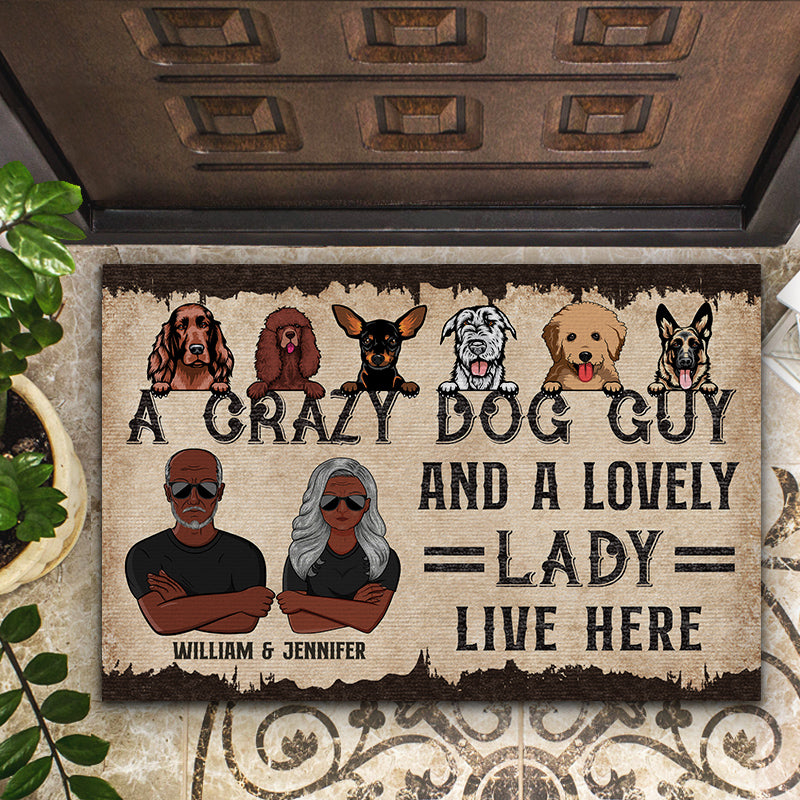 Dog Lovers Family Couple Live Here - Personalized Custom Doormat