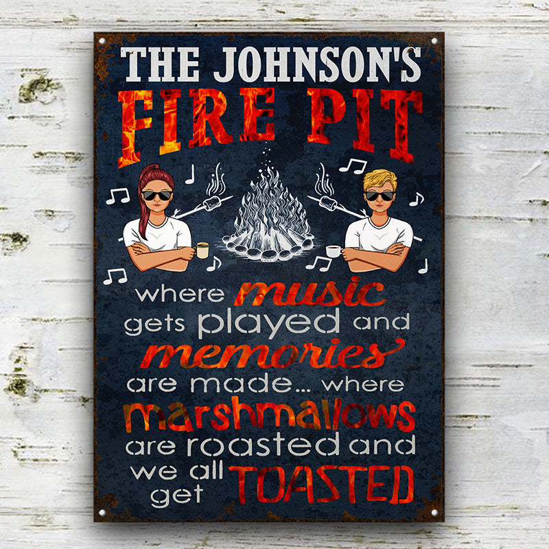 Camping Fire Pit Get Toasted Family Couple - Personalized Custom Metal Signs