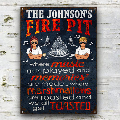Camping Fire Pit Get Toasted Family Couple - Personalized Custom Metal Signs