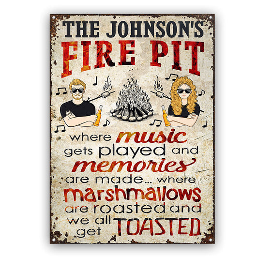 Camping Fire Pit Get Toasted Family Couple - Personalized Custom Metal Signs