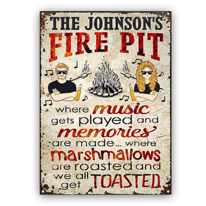 Camping Fire Pit Get Toasted Family Couple - Personalized Custom Metal Signs