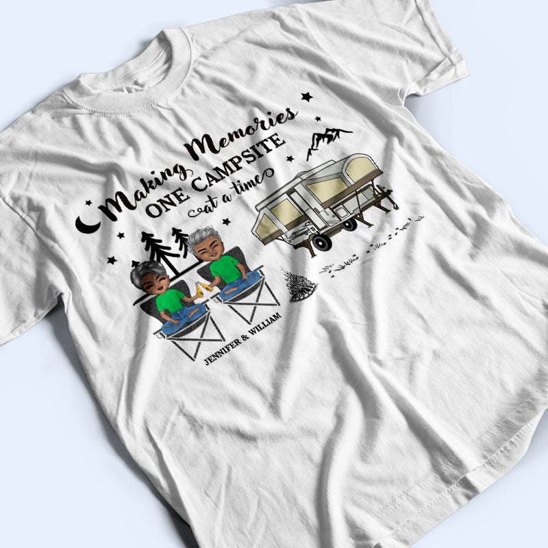 Camping Chibi Couple Sit By The Campfire - Personalized Custom T Shirt