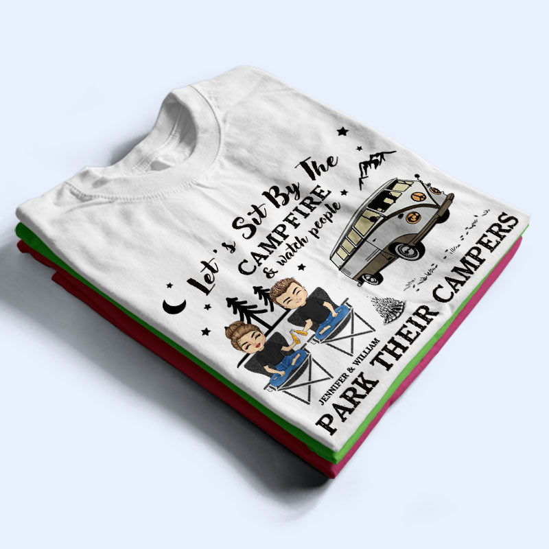 Camping Chibi Couple Sit By The Campfire - Personalized Custom T Shirt