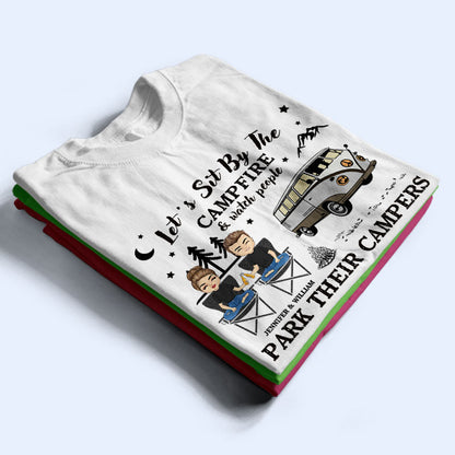 Camping Chibi Couple Sit By The Campfire - Personalized Custom T Shirt