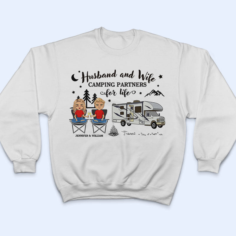 Camping Chibi Couple Sit By The Campfire - Personalized Custom T Shirt