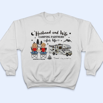 Camping Chibi Couple Sit By The Campfire - Personalized Custom T Shirt