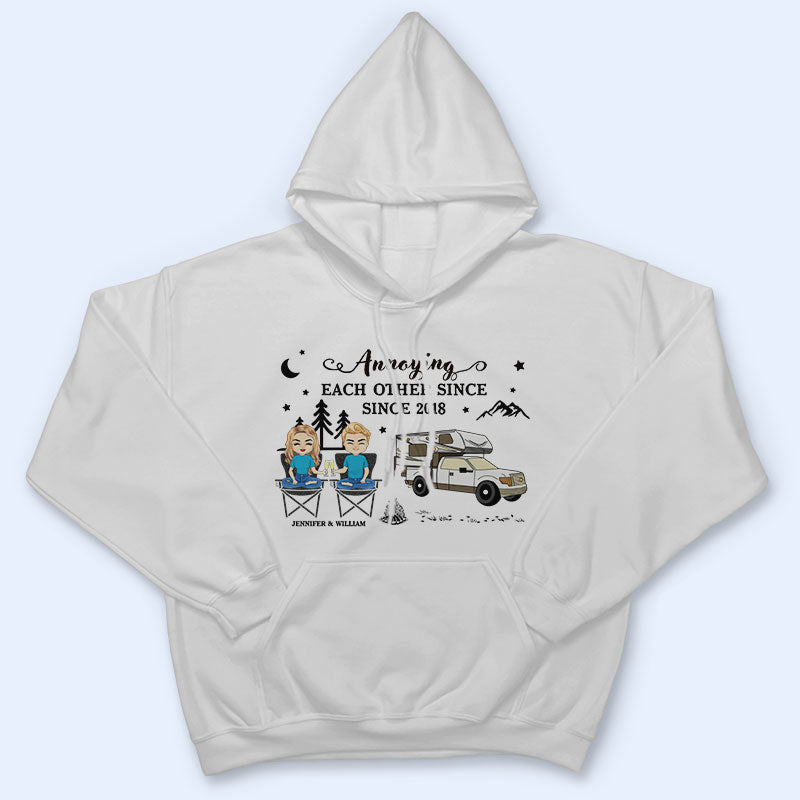 Camping Chibi Couple Sit By The Campfire - Personalized Custom T Shirt