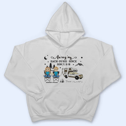 Camping Chibi Couple Sit By The Campfire - Personalized Custom T Shirt