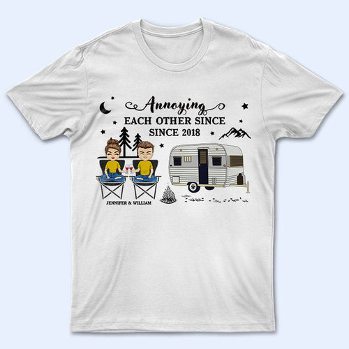 Camping Chibi Couple Sit By The Campfire - Personalized Custom T Shirt