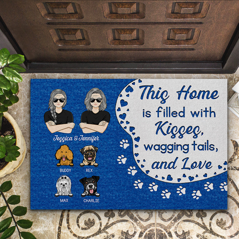 Kisses, Wagging Tails & Love - Gift For Dog Owner Couples - Personalized Custom Doormat