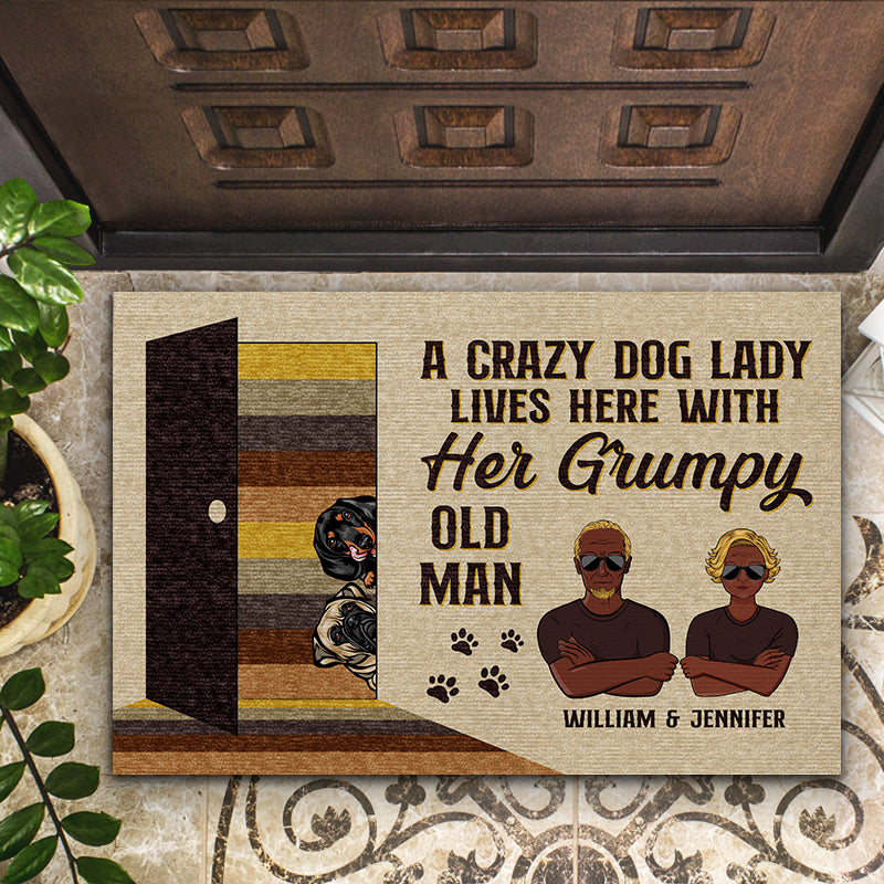 Crazy Dog Lady Lives Here - Gift For Dog Owner Couples - Personalized Custom Doormat