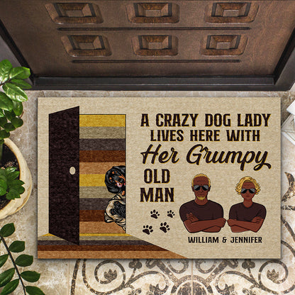 Crazy Dog Lady Lives Here - Gift For Dog Owner Couples - Personalized Custom Doormat
