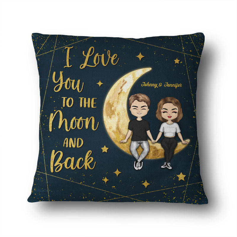 Couple Chibi I Love You To The Moon And Back - Personalized Custom Pillow