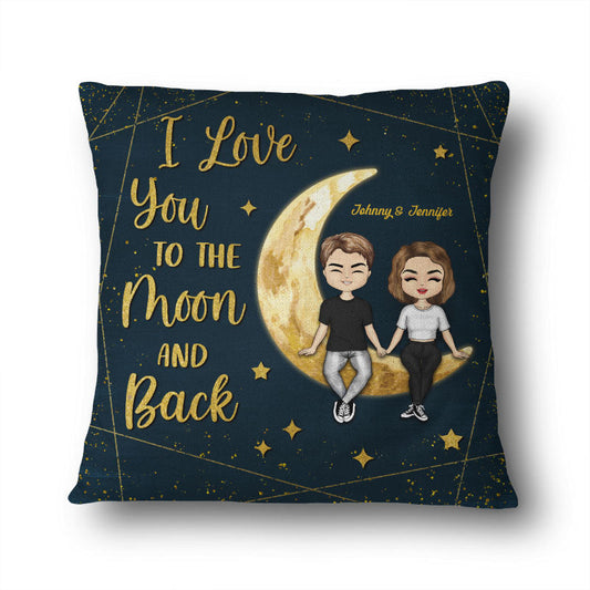 Couple Chibi I Love You To The Moon And Back - Personalized Custom Pillow