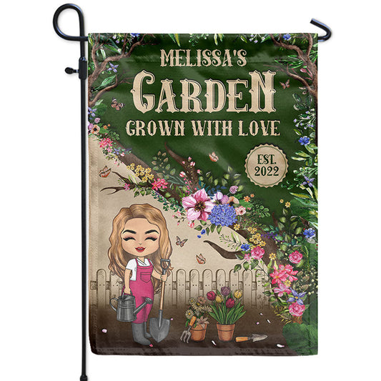 Chibi Girl Garden Grown With Love - Gift For Gardeners - Personalized Custom Flag