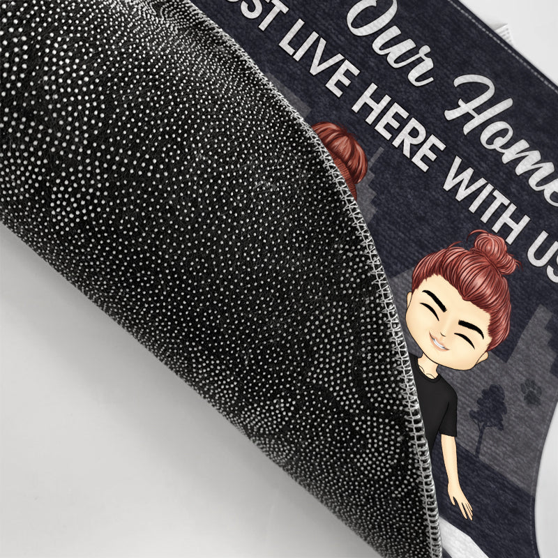 Couple Chibi Cat Lovers The Human Just Live Here - Personalized Custom Doormat