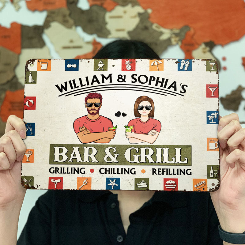 Grilling Chilling & Refilling - Patio Decoration - Personalized Custom Classic Metal Signs